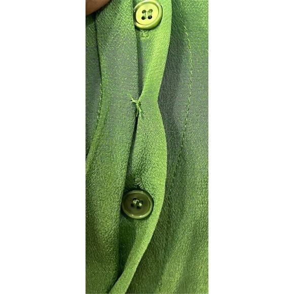 Talbots Petites Silk Blouse 14 Green Long Sleeve Casual Top Button Up Grannycore - Picture 3 of 9